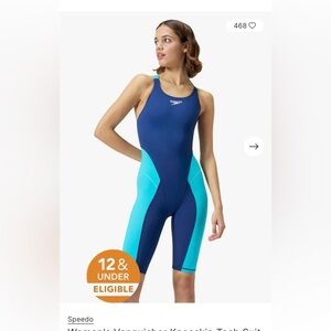 Speedo Women's Blue and Aqua One Vanquisher Knee Skin 12u Tech Suit.